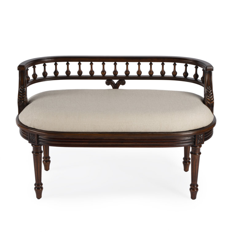Hathaway 37" Dark Cherry Upholstered Bench with Cream Cushion