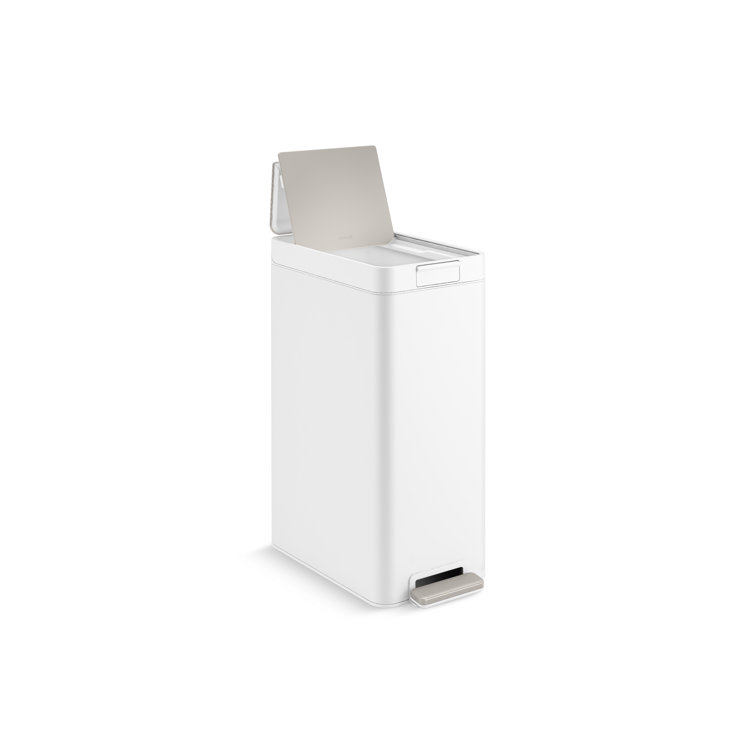 13-Gallon White and Stainless Steel Slim Step Trash Can