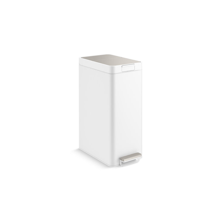 13-Gallon White and Stainless Steel Slim Step Trash Can