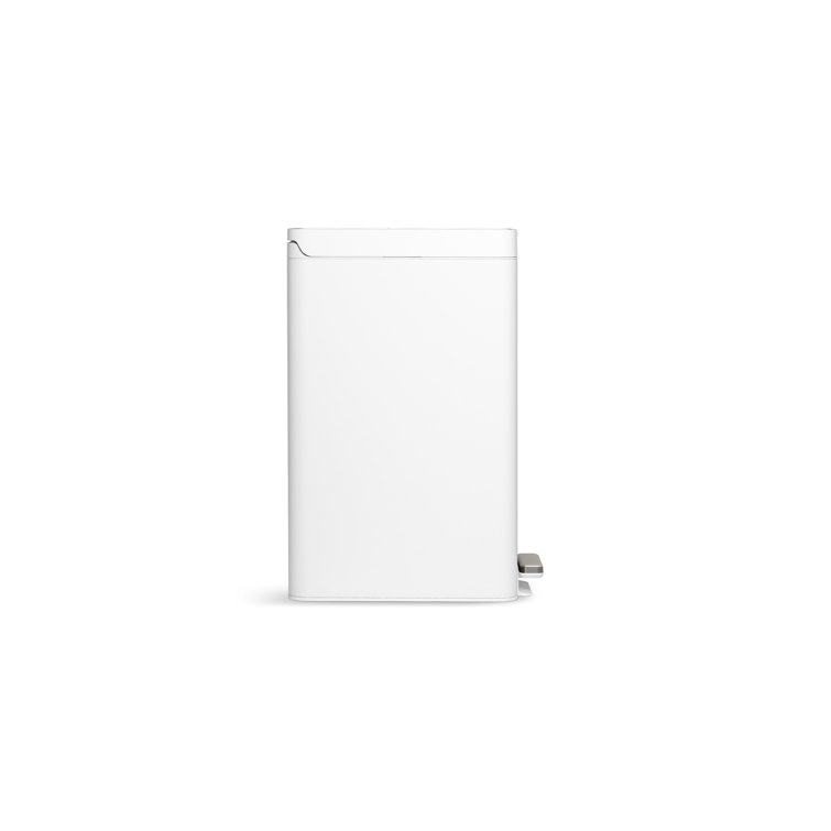 13-Gallon White and Stainless Steel Slim Step Trash Can