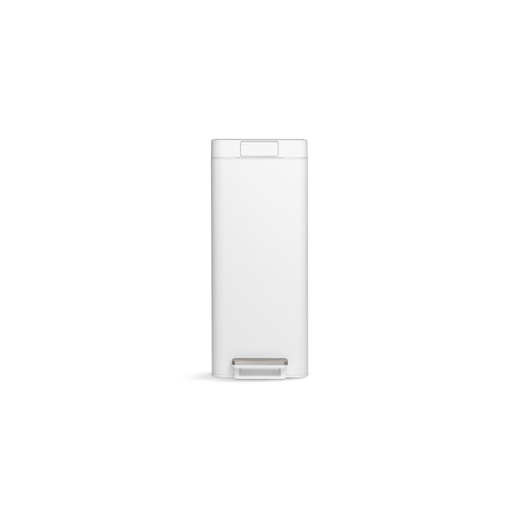 13-Gallon White and Stainless Steel Slim Step Trash Can