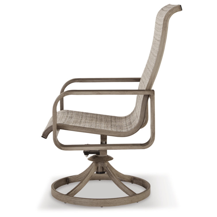 Contemporary Beachfront Beige Sling Swivel Chair with Arms