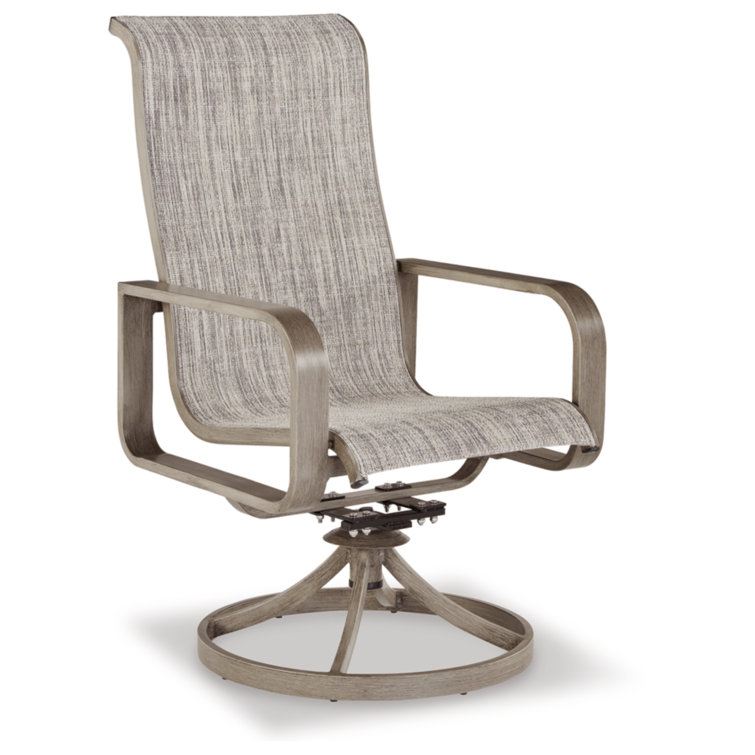 Contemporary Beachfront Beige Sling Swivel Chair with Arms