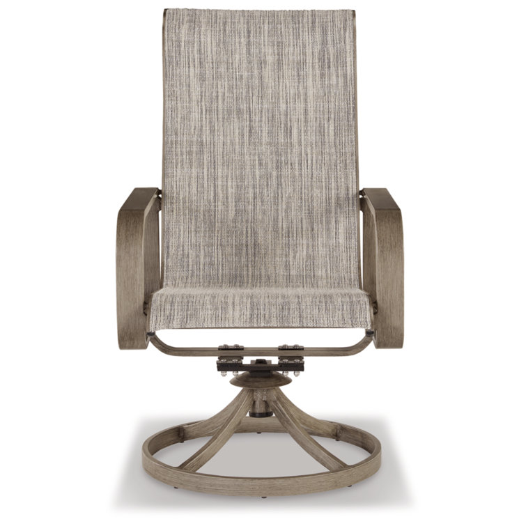 Contemporary Beachfront Beige Sling Swivel Chair with Arms