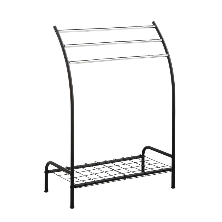 Black Freestanding 3-Bar Towel Rack with Bottom Shelf