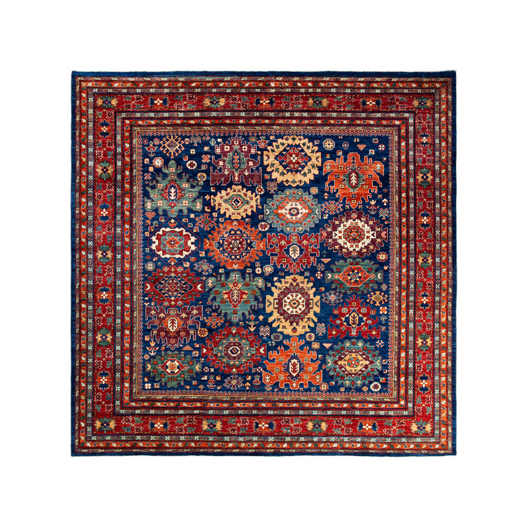 Adorn Serapi Geometric Hand-Knotted Wool Area Rug, 9'8" x 9'9", Blue