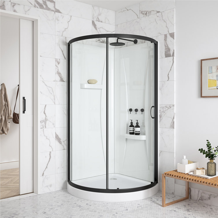 Breeze 34 in. Black Framed Clear Glass Corner Shower Kit