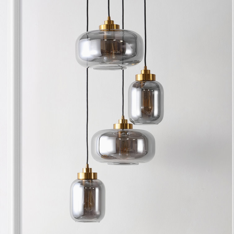 Equinox 4-Light 71" LED Smoke Grey Glass Pendant with Brass Hardware