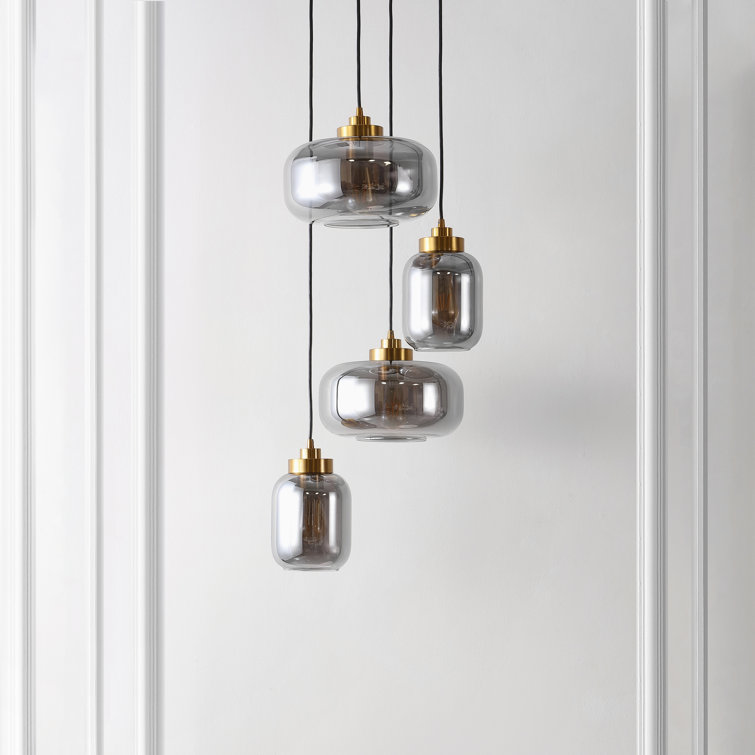 Equinox 4-Light 71" LED Smoke Grey Glass Pendant with Brass Hardware