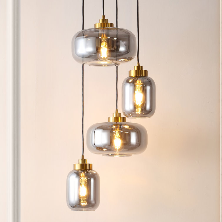 Equinox 4-Light 71" LED Smoke Grey Glass Pendant with Brass Hardware