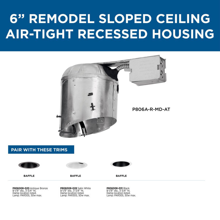 6" Gray Steel Recessed Slope Ceiling Remodel Housing