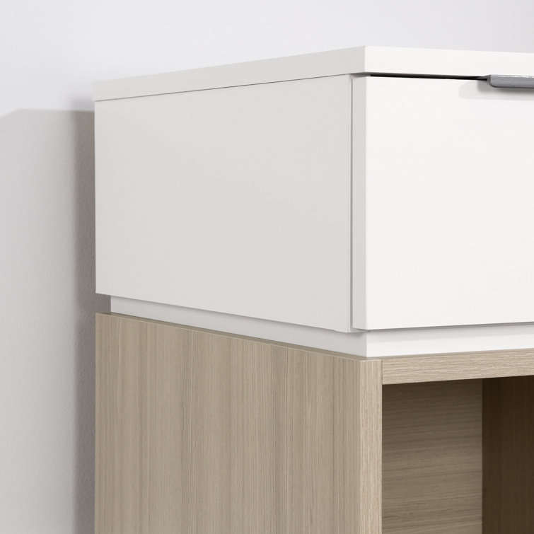 Soft Elm and White 1-Drawer Nightstand with Open Storage