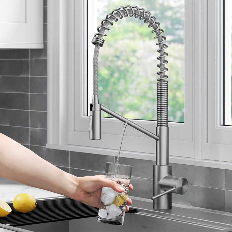 Stainless Steel Commercial Style Pull-Down Kitchen Faucet with Water Filter