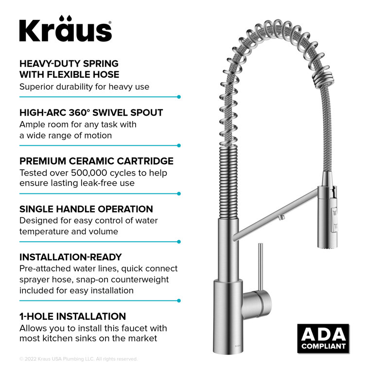 Spot-Free Stainless Steel Pull-Down Kitchen Faucet with Spray