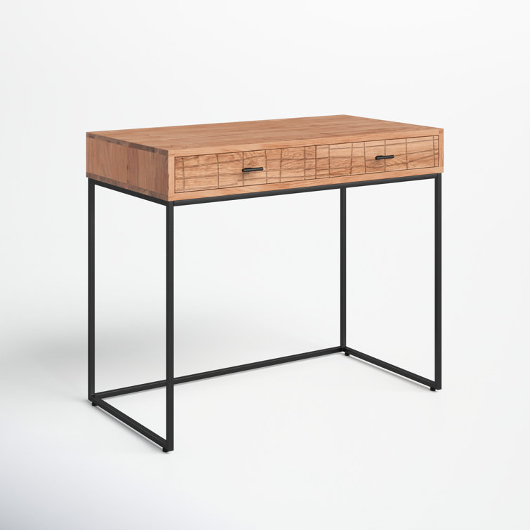 Atelier Natural Acacia Wood Desk with Iron Frame and Dual Drawers