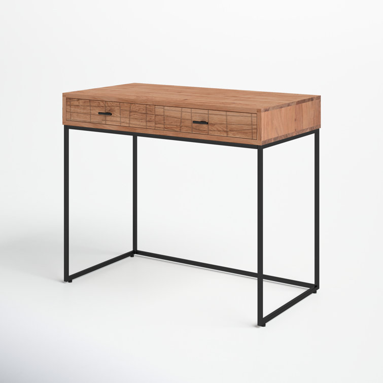 Atelier Natural Acacia Wood Desk with Iron Frame and Dual Drawers