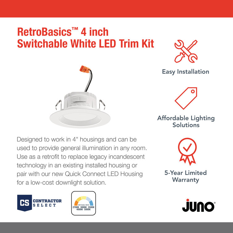 4'' White LED Retrofit Recessed Lighting Kit with Switchable Color Temperature