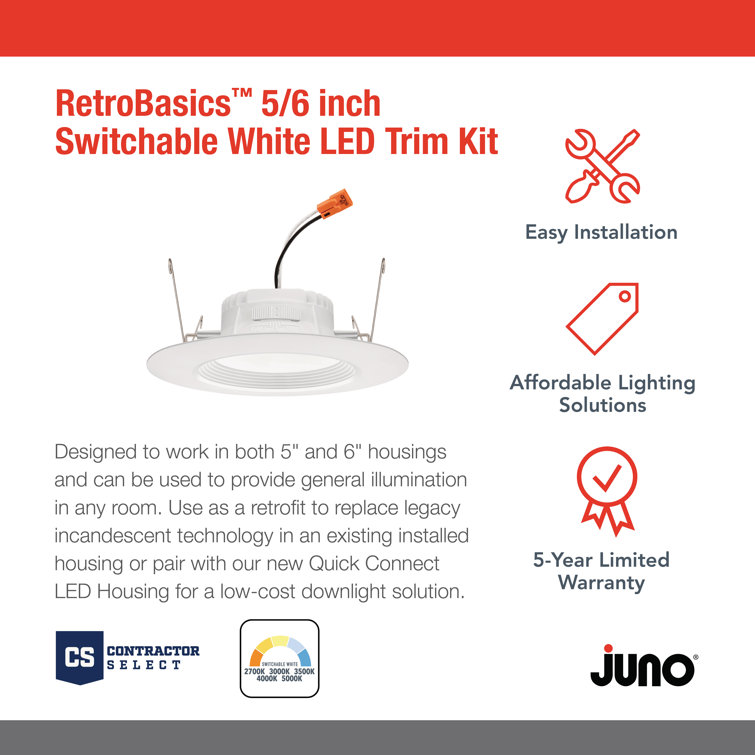 6'' White Dimmable LED Retrofit Recessed Lighting Kit