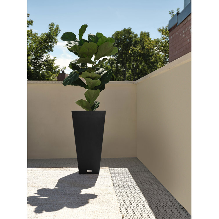 Black 26" Tall Modern Plastic Planter Set
