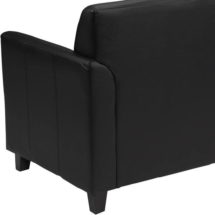 Black Faux Leather Reception Loveseat with Flared Arms