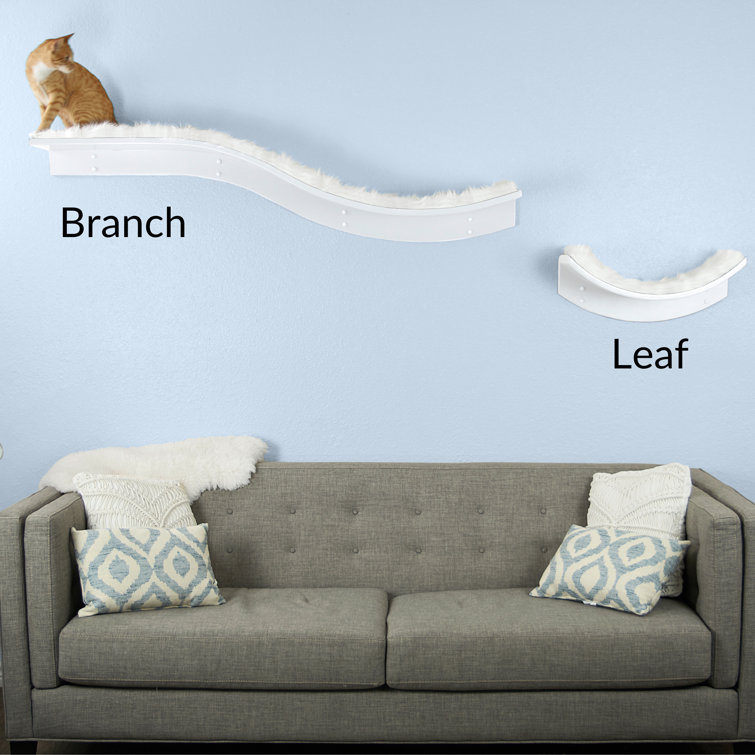 White Modern Wall-Mounted Cat Perch with Faux Fur