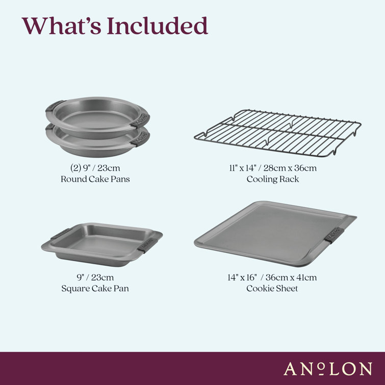 Gray Nonstick Steel Bakeware Set with Silicone Grips, 5-Piece