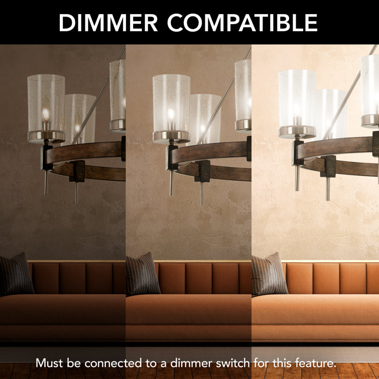 Stone Grey and Brushed Nickel 6-Light Chandelier with Clear Seedy Glass