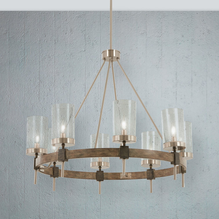 Bridlewood Stone Grey 8-Light Chandelier with Brushed Nickel and Clear Seedy Glass