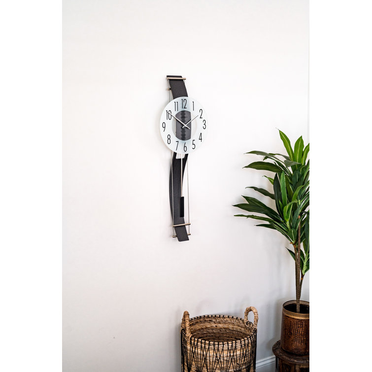 Anthracite Solid Wood Pendulum Wall Clock with Silver Accents