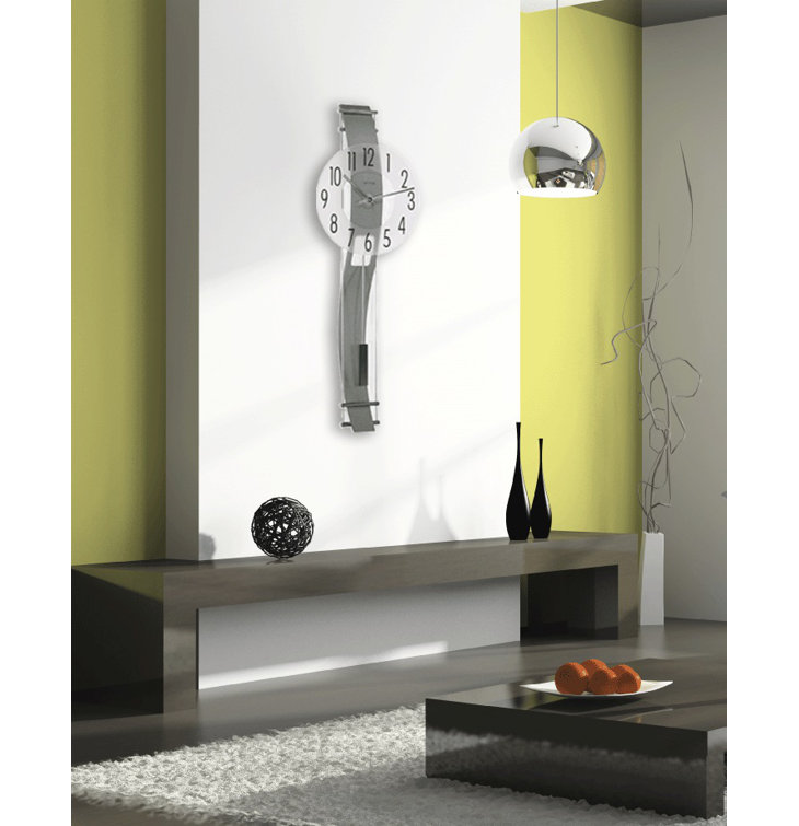 Anthracite Solid Wood Pendulum Wall Clock with Silver Accents