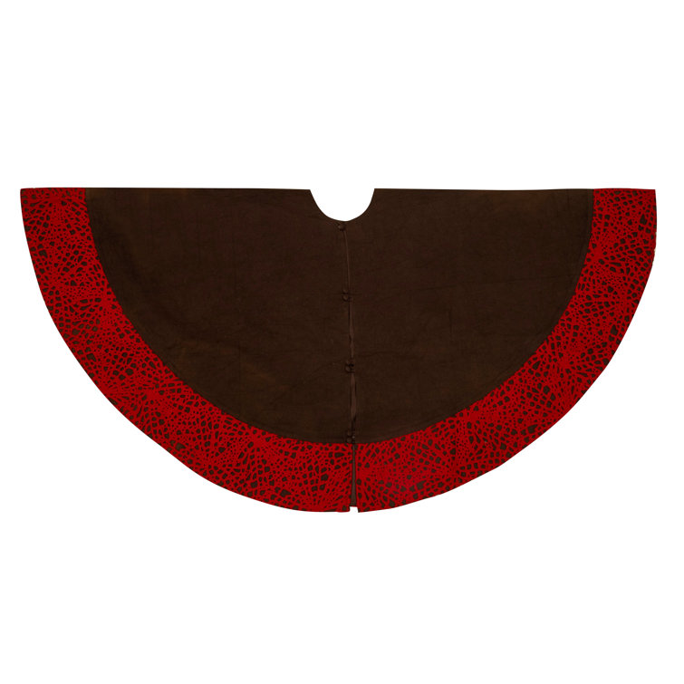 Chocolate and Red Wool Laser Cut Christmas Tree Skirt