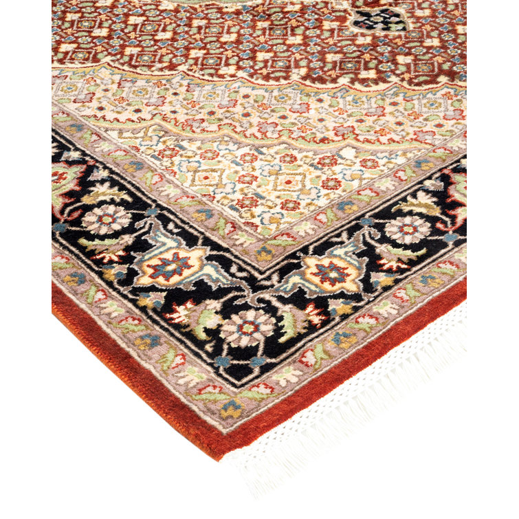Elegant Hand-Knotted Wool Area Rug in Warm Orange, 4' x 6'