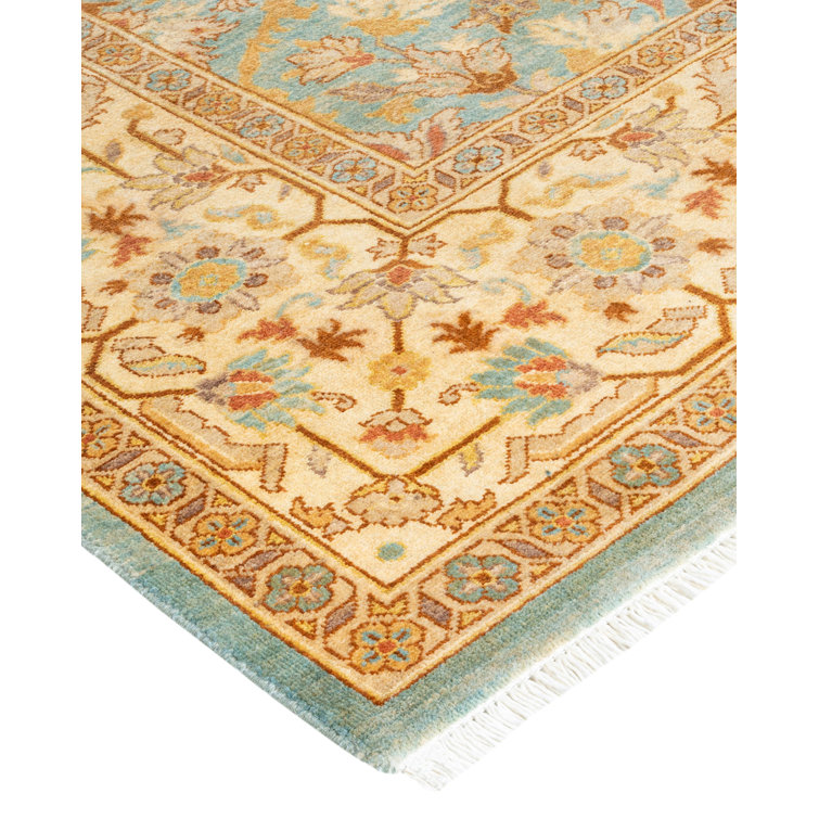 Hand-Knotted Light Blue Wool Floral Area Rug 6'1" x 8'10"