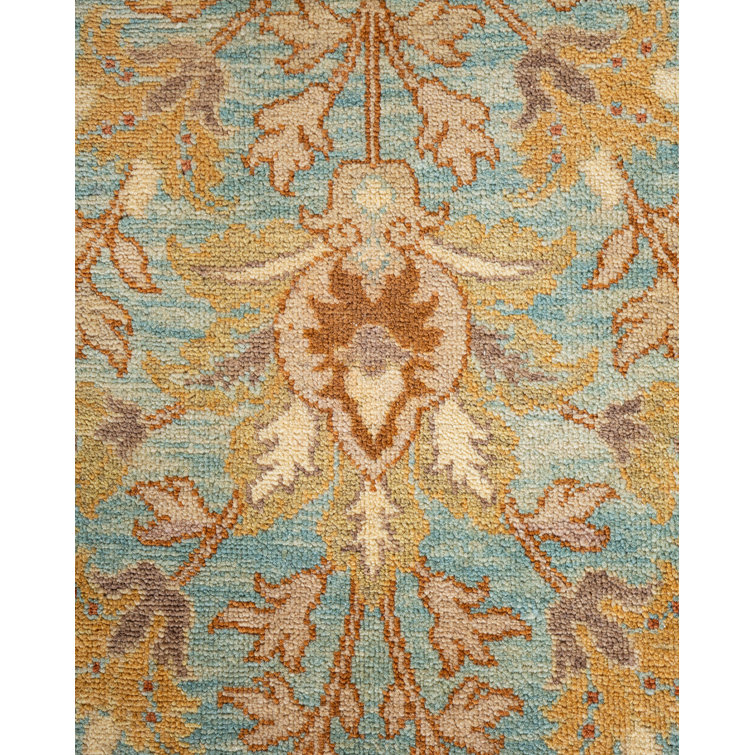 Hand-Knotted Light Blue Wool Floral Area Rug 6'1" x 8'10"