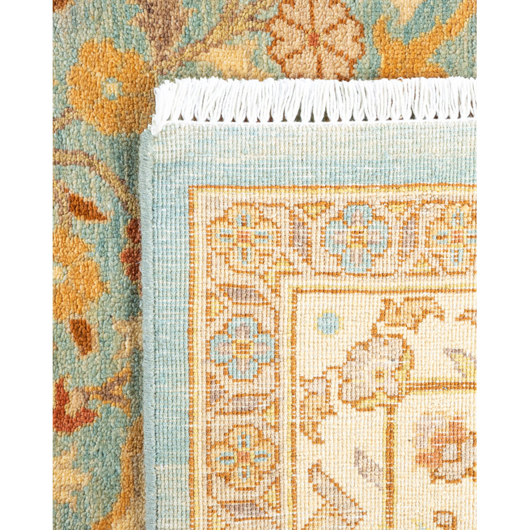 Hand-Knotted Light Blue Wool Floral Area Rug 6'1" x 8'10"