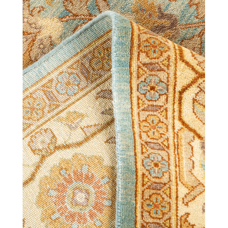 Hand-Knotted Light Blue Wool Floral Area Rug 6'1" x 8'10"