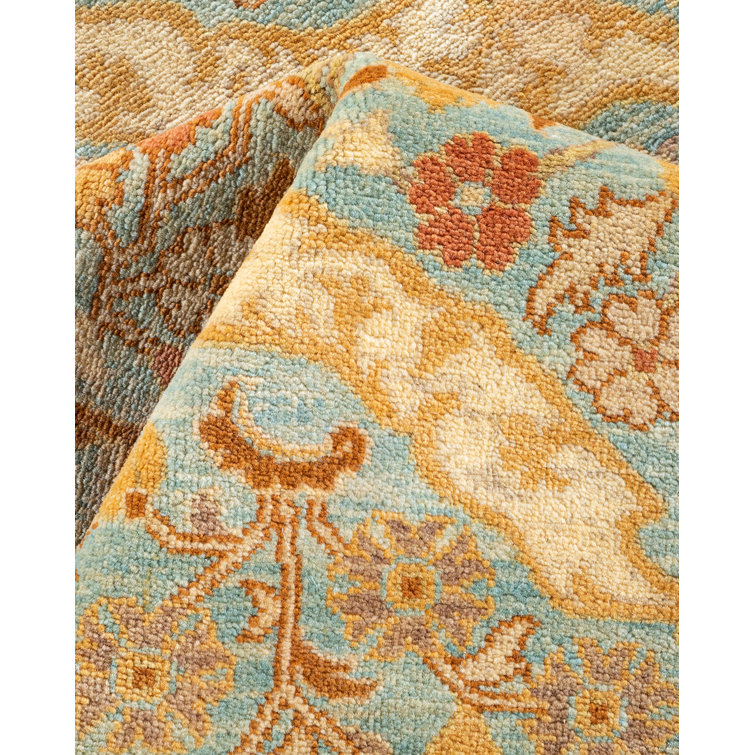 Hand-Knotted Light Blue Wool Floral Area Rug 6'1" x 8'10"