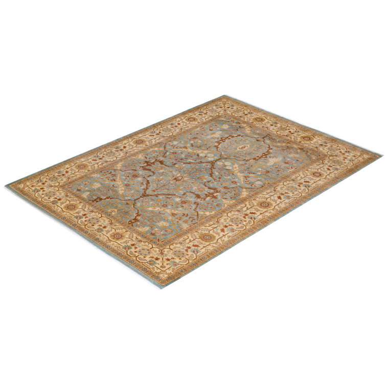 Hand-Knotted Light Blue Wool Floral Area Rug 6'1" x 8'10"