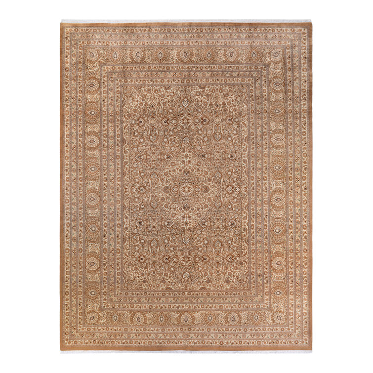 Hand-Knotted Ivory Wool Rectangular Area Rug 9'1" x 11'10"