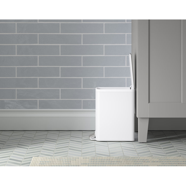 6-Liter Stainless Steel and White Step Trash Can