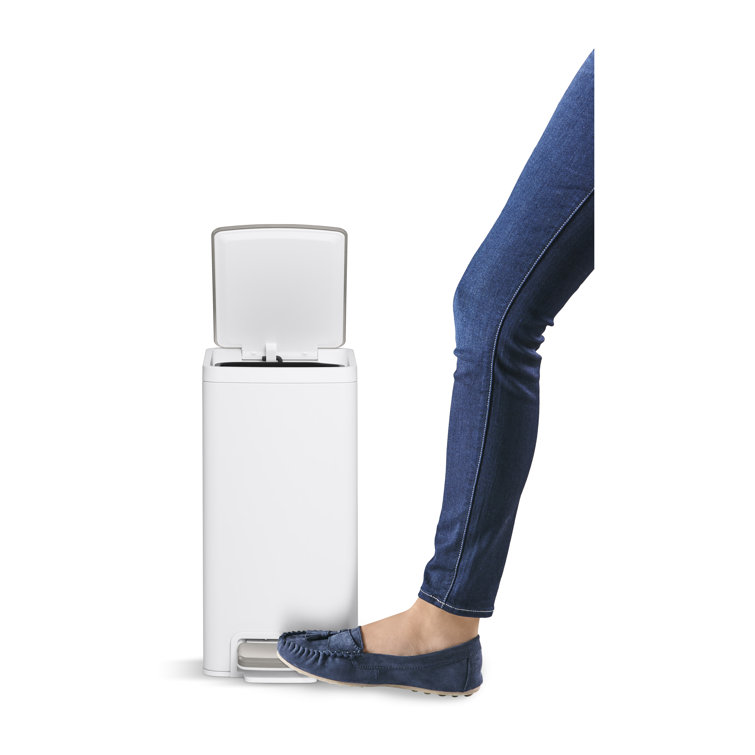 6-Liter Stainless Steel and White Step Trash Can