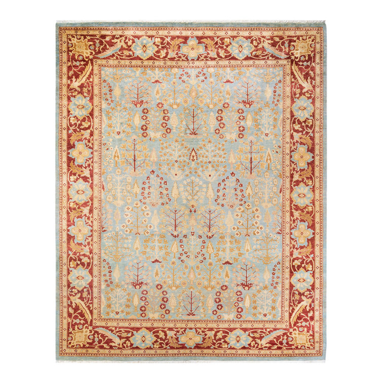 Hand-Knotted Light Blue Floral Wool 8' x 10' Area Rug