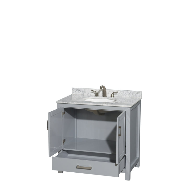 Sheffield 36'' Gray Solid Wood Single Bathroom Vanity with Marble Top