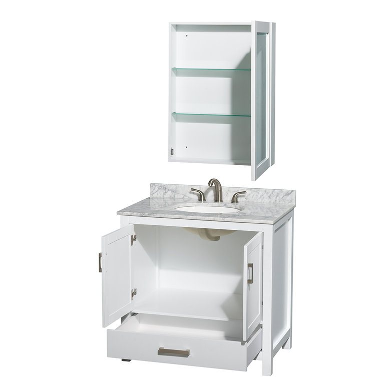Sheffield 36'' Gray Solid Wood Single Bathroom Vanity with Marble Top