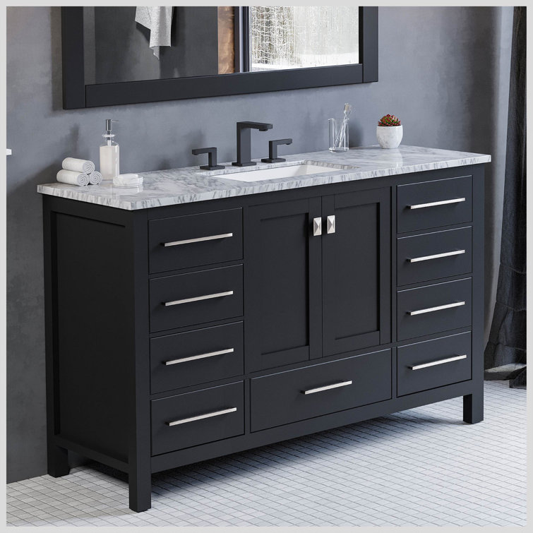 Espresso 42'' Transitional Single Vanity with Carrara Marble Top