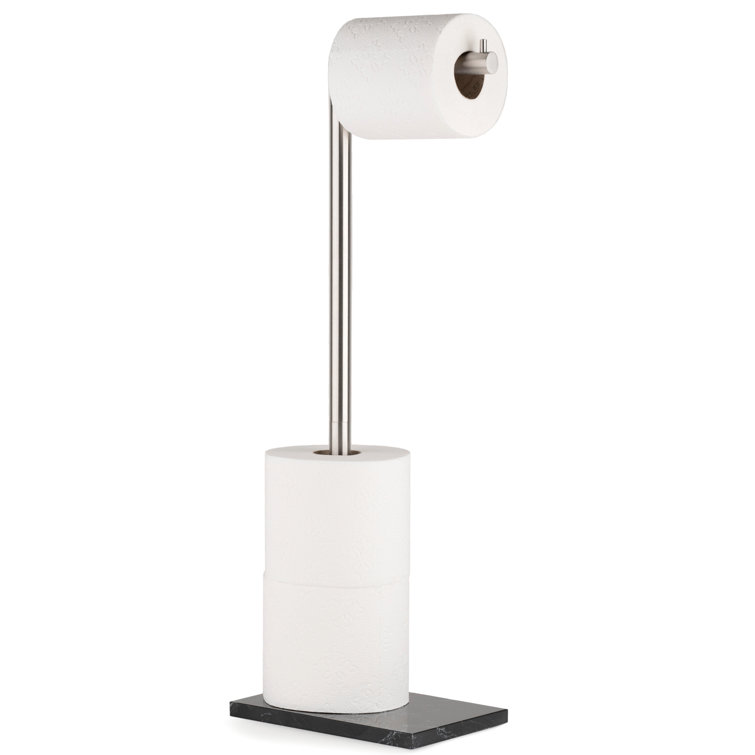 Brushed Steel and Black Marble Free Standing Toilet Paper Holder
