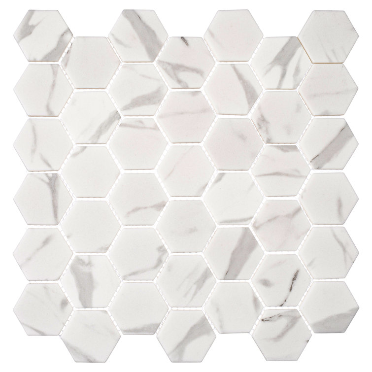Windle White and Gray Glass Herringbone Mosaic Tile Sheet