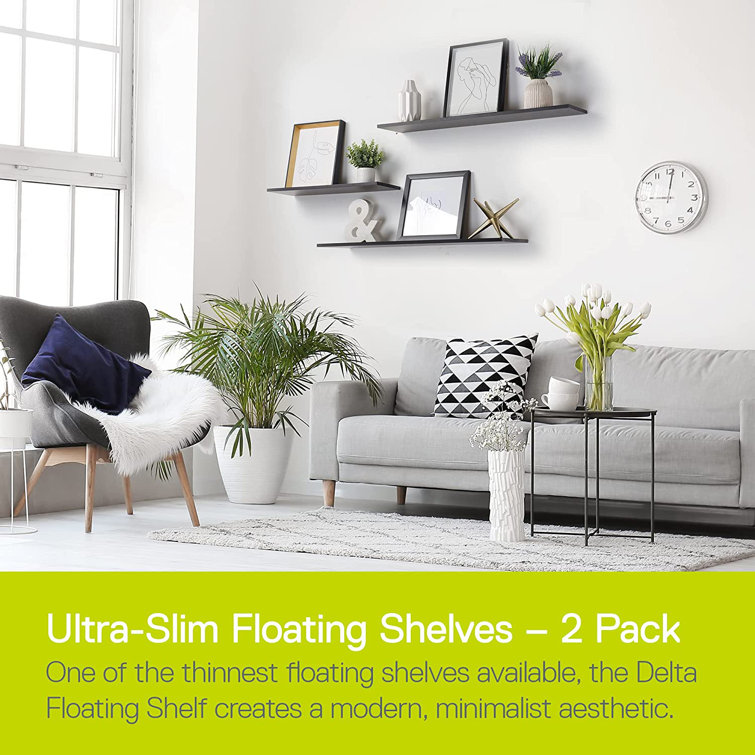 Black Slim Floating Wall Shelves Set of 2