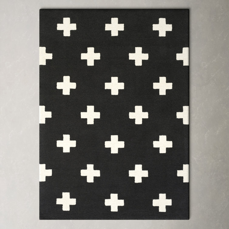Hand Tufted Black and White Wool Geometric Rug
