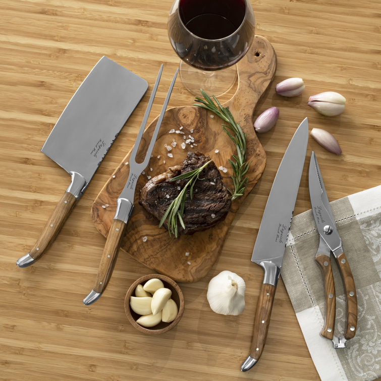 French Home French Home 4-Piece Laguiole Connoisseur Professional Chef Knife Set with Olive Wood Handles (Set of 4)